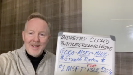 Screenshot from Cloud Wars Minute episode on Q3 cloud revenue growth for Microsoft, AWS, Google Cloud