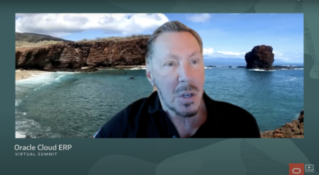Screenshot from video of Larry Ellison discussing Oracle cloud ERP