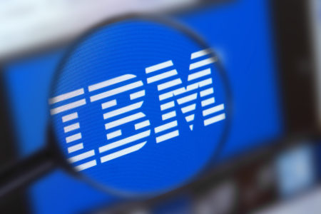 Photo of IBM logo, representing article about its data and analytics business