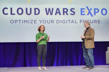 Julia White from SAP and Bob White at Cloud Wars Expo keynote
