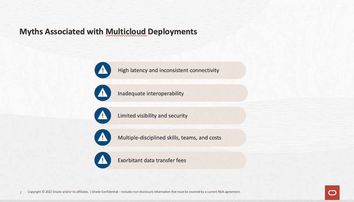 Chart listing myths associated with Multicloud Deployments in an article about how Oracle Microsoft are blending cloud assets