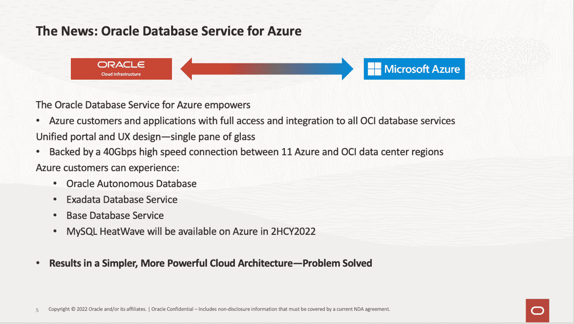 Oracle Database Service for Azure chart showing how Oracle Microsoft are blending cloud assets