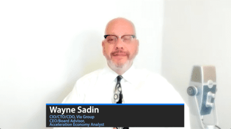 Screengrab from podcast with Wayne Sadin on defining hybrid cloud