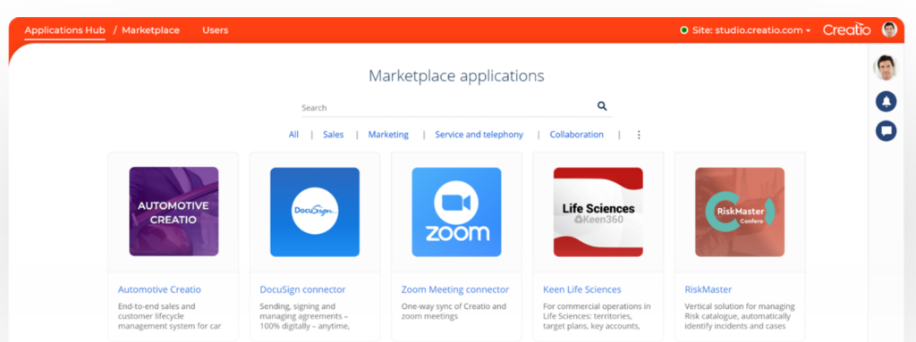 Applications included in the Creatio Marketplace